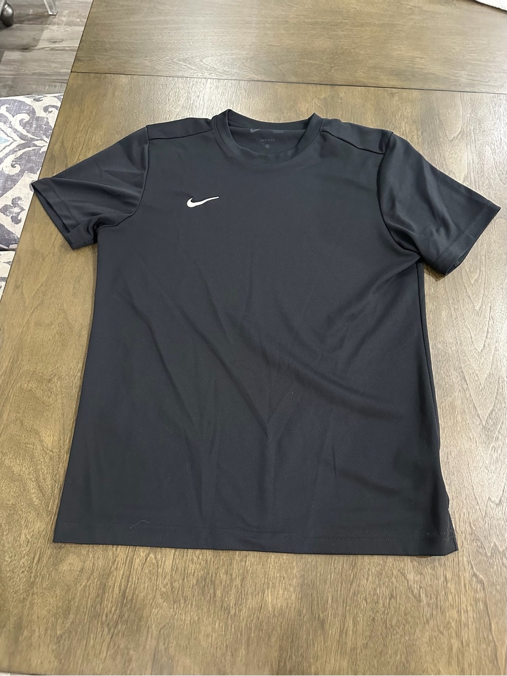 Nike Black Short-Sleeve Dri-fit Tee with White Swoosh M